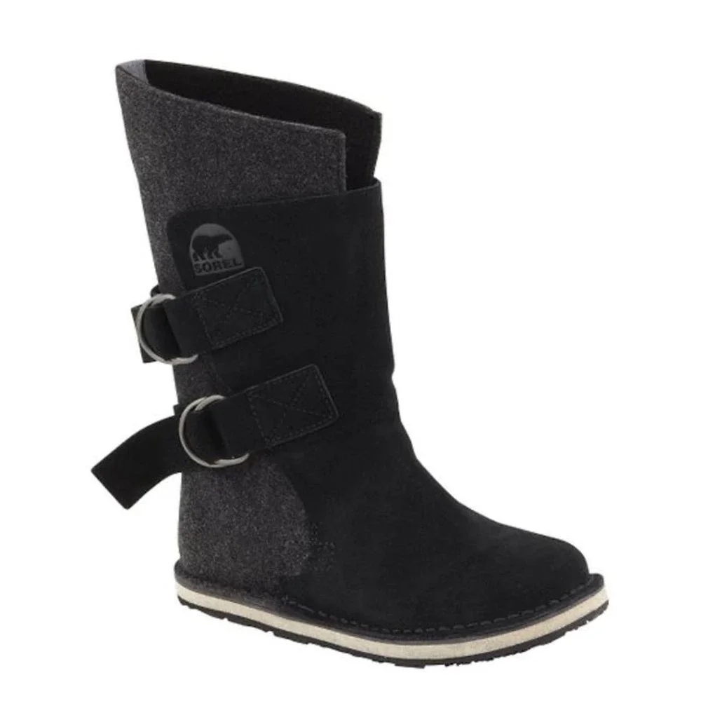 SOREL Kids Chipahko Black Gray Felt Suede Boots Size 1 - Picture 2 of 10